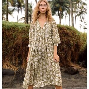 Daughters Of India Kyra Midi Dress Olive Size 3X Boho Western Cottage Praire